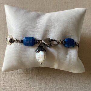 HEIDI DAUS Freshwater Pearl & Lapis Lazuli Sterling Tennis Bracelet